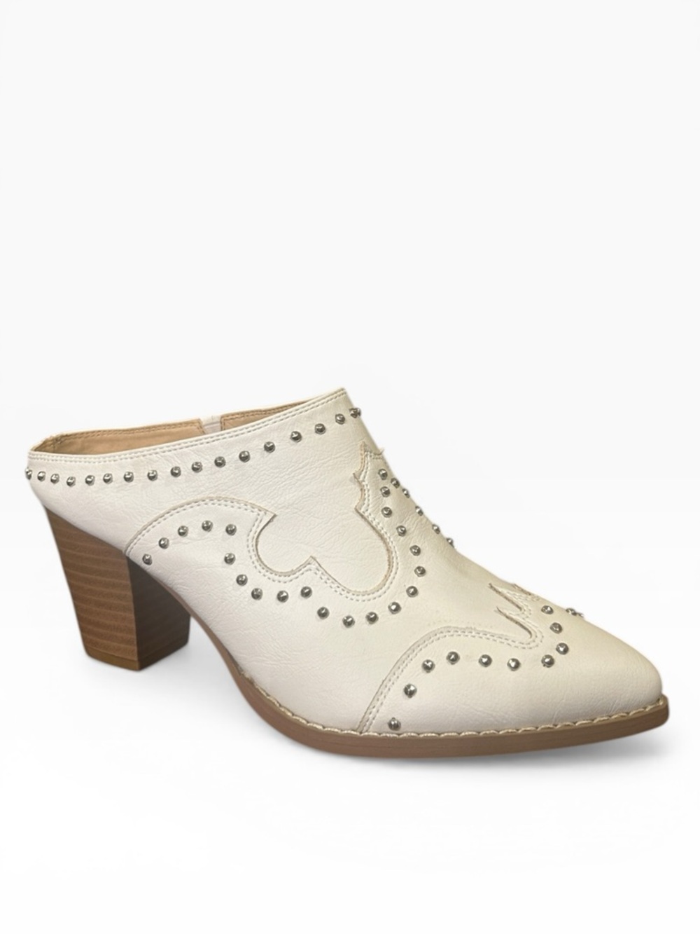 C Comfort White Studded Western Ankle Boots Cowgirl Ivory Size 8